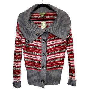 NWT Eddie Bauer Fair Isle Womens Button Down Cowl Neck Sweater Sz M